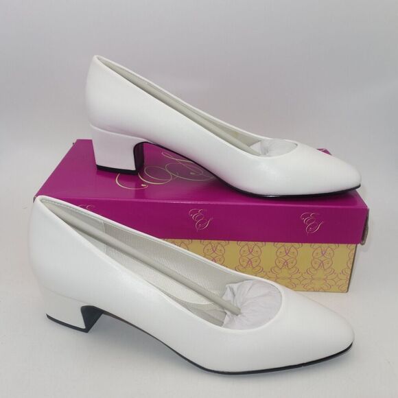 NEW Easy Street Prim Dress Pumps White Low Block Heels Shoes Women's Size 11 - Picture 1 of 9